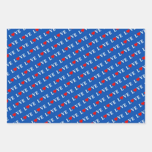 LIEBE Navy Blue Green Lila Geschenkpapier Set (Vorderseite)