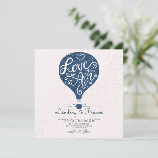 Liebe Navy Blue Wedding Square Einladung (Stehend Vorderseite)