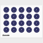 Liebe Navy Blue White Monogram F-Customize Runder Aufkleber (Blatt)