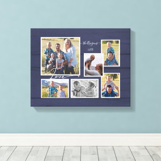 Liebe Navy Wood 6 Collage Script Leinwanddruck (Insitu (Holzboden))