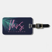 Liebe Neon Pink, Frau Tropical & Monogram Gepäckanhänger (Vorderseite horizontal)