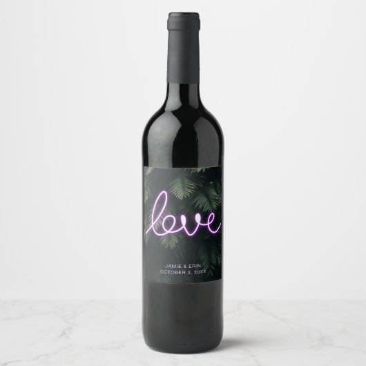 Liebe Neon Tropical Pink & Green Wine Label Weinetikett (Vorderseite)