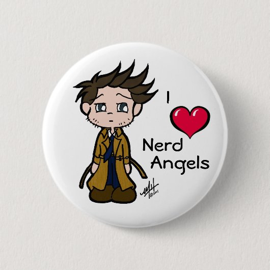 Liebe-Nerd-Engels-Knopf Button (Vorderseite)