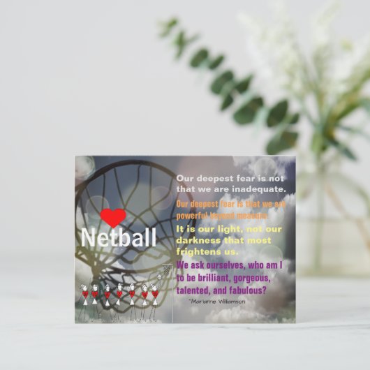 Liebe Netball Thema und Inspiration Zitat Postkarte (Stehend Vorderseite)