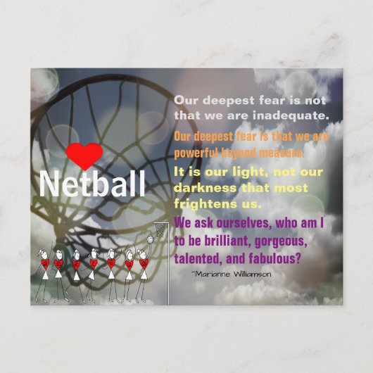 Liebe Netball Thema und Inspiration Zitat Postkarte (Vorderseite)