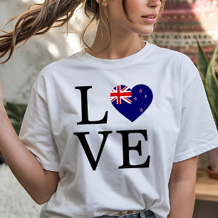Liebe Neuseeland mit Flagge Herz T-Shirt