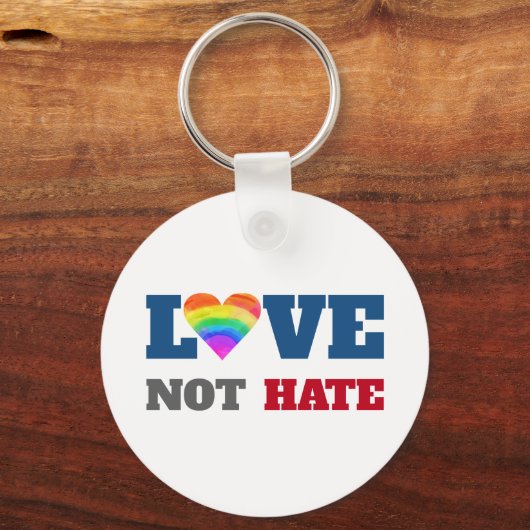 Liebe nicht hasst Graphic Bold Heart Rainbow on Wh Schlüsselanhänger (Rückseite)