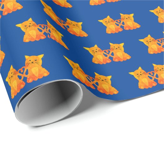 Liebe Niedlich Orange Kätzchen auf blauem Hintergr Geschenkpapier (Rolleneckpunkt)