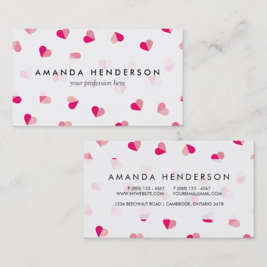 Liebe Niedlich rosa Herzmuster Visitenkarte (Vorne/Hinten)