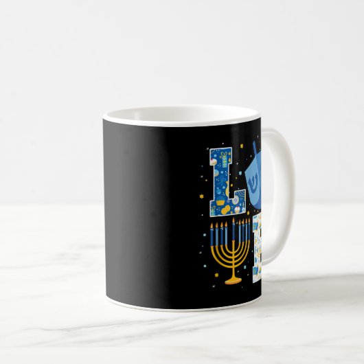 LIEBE Niedliche Hanukka Dekorationen Dreidel Menor Kaffeetasse (VorderseiteRechts)