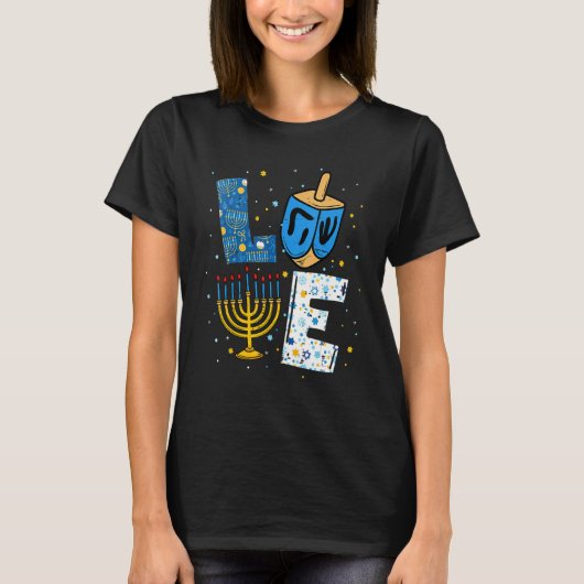 LIEBE Niedliche Hanukka Dekorationen Dreidel Menor T-Shirt (Vorderseite)