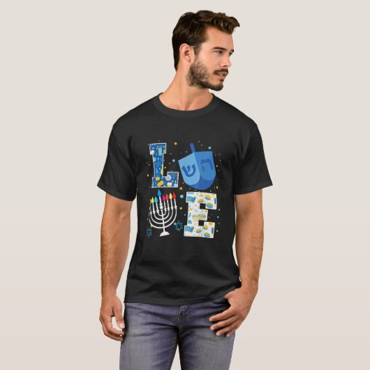 LIEBE Niedliche Hanukka Dekorationen Dreidel Menor T-Shirt (Vorne ganz)