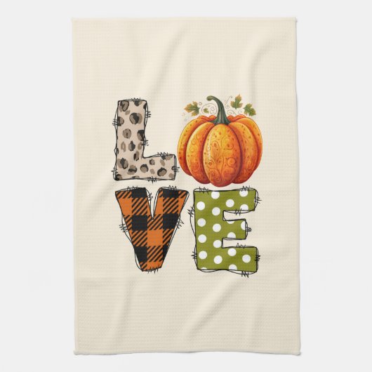 LIEBE - Niedliche Pumpkin & Polka Dot Letters Geschirrtuch (Vertikal)