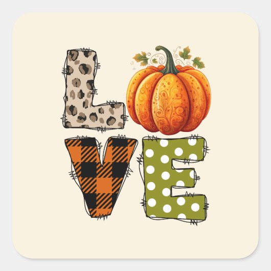 LIEBE - Niedliche Pumpkin & Polka Dot Letters Quadratischer Aufkleber (Vorderseite)