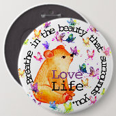 Liebe Niedlicher Bär mit Schmetterlingen Anpassbar Button (Vorne & Hinten)