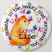 Liebe Niedlicher Bär mit Schmetterlingen Anpassbar Button (Vorderseite)