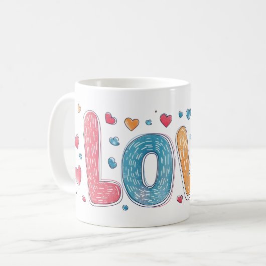 Liebe Niedliches buntes Motto Kaffeetasse (Vorderseite Links)