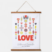 LIEBE Niedliches Minimalistisches Jubiläum Wandteppich Mit Holzrahmen (Vorderseite)