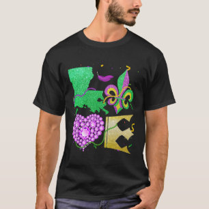 Liebe Nola Louisiana Karte Perlen Und Krone Fett D T-Shirt