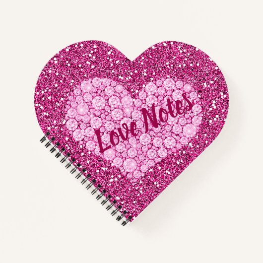 Liebe Notes Pink Diamond Heart Imitate Glitzer Notizblock (Vorderseite)