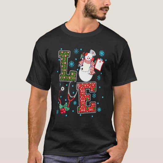 Liebe Nurse Christmas Niedlich Snowman X Mas Pajam T-Shirt (Vorderseite)
