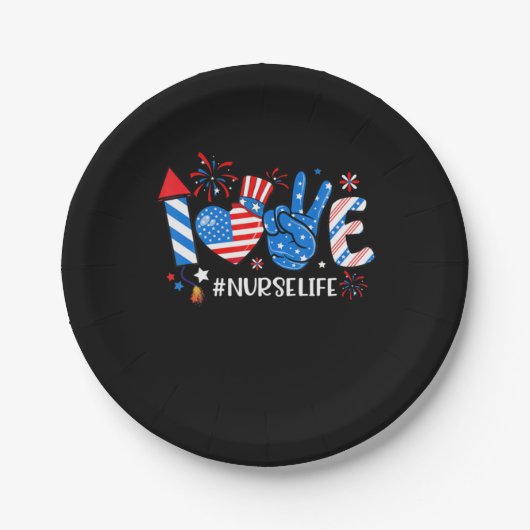 Liebe Nurse Life American Flag 4. Juli Pappteller (Vorderseite)