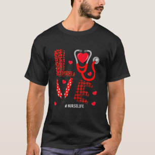Liebe Nurse Life Leopard Kariert Red T-Shirt
