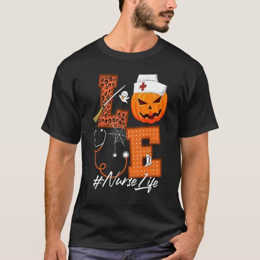 Liebe Nurse Pumpkin Leopard Fall Halloween Thanksg T-Shirt (Vorderseite)