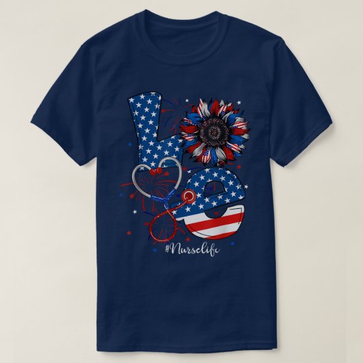 Liebe Nurse Sunflower USA Flag Stethoscope 4. J T-Shirt (Design vorne)