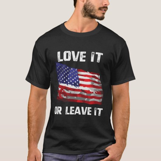 Liebe oder Verlass es Patriotic American USA Flag T-Shirt (Vorderseite)