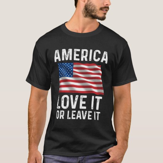 Liebe oder Verlass es Patriotic American USA Flag T-Shirt (Vorderseite)