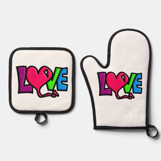 LIEBE OFENHANDSCHUH & Topflappen-Set (Vorderseite)