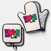 LIEBE OFENHANDSCHUH & Topflappen-Set (Vorderseite/Rückseite)