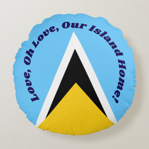 Liebe Oh Liebe   Saint Lucia Anthem Blue Typografi Rundes Kissen