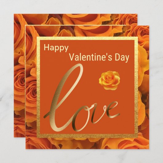 Liebe Orange Rose Gold Happy Valentines Day Card (Vorne/Hinten)