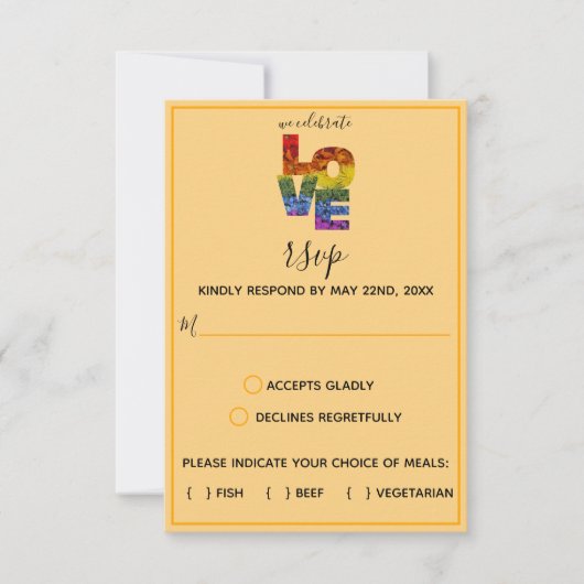 LIEBE Orange Themed Blume Same Sex Wedding RSVP C Karte (Vorderseite)