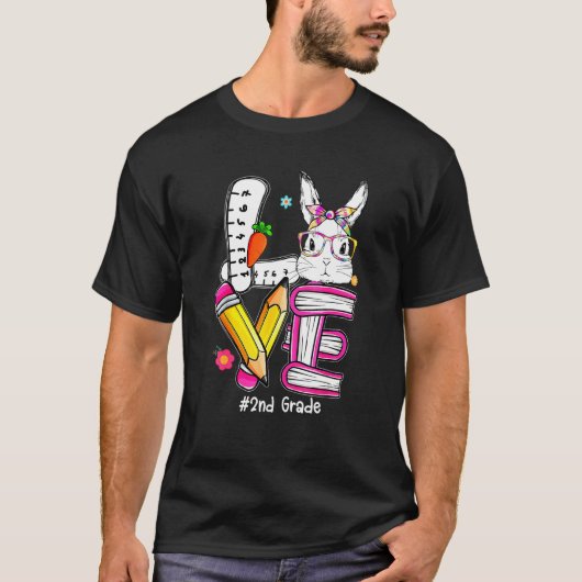Liebe Ostern 2. Klasse Lehrer Bunny Niedlich Face  T-Shirt (Vorderseite)