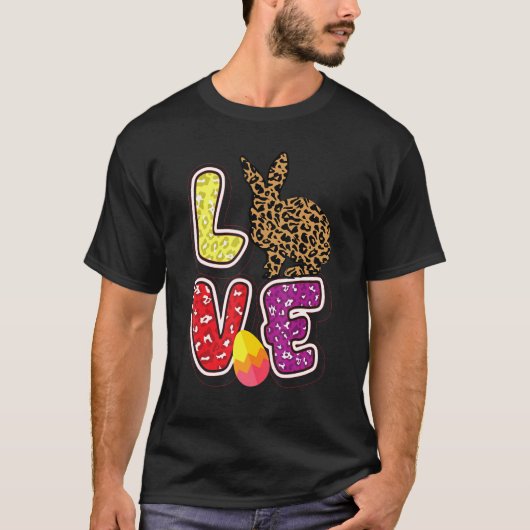Liebe Ostern Bunny Egg Leopard Lettern Gra T-Shirt (Vorderseite)