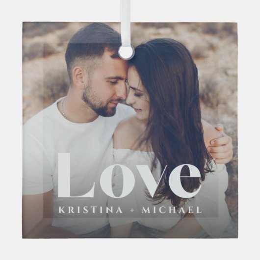 Liebe Overlay Foto & Namen Ornament Aus Glas (Vorderseite)