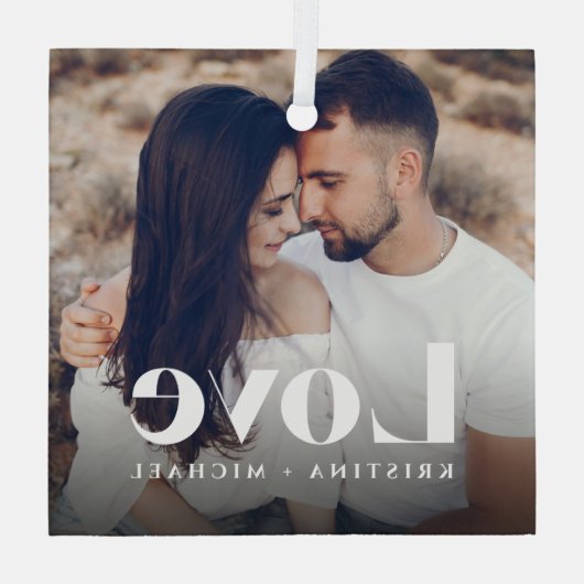 Liebe Overlay Foto & Namen Ornament Aus Glas (Rückseite)