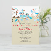 Liebe Owl Branches Wood Damask Brautparty Einladung (Stehend Vorderseite)