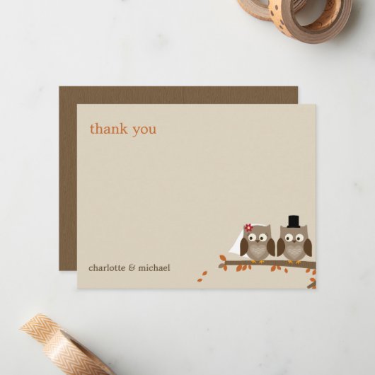 Liebe Owls Hochzeit im Herbst Vielen Dank Karten (Vorderseite/Rückseite Beispiel)