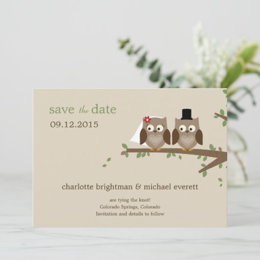 Liebe Owls Save the Date /Hochzeitsankündigungen (Stehend Vorderseite)