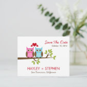 Liebe Owls Save the Date Karte (Stehend Vorderseite)