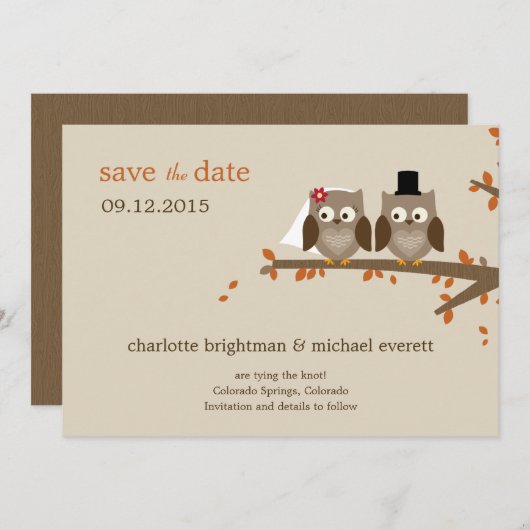 Liebe Owls Save the Date - Orange (Vorne/Hinten)