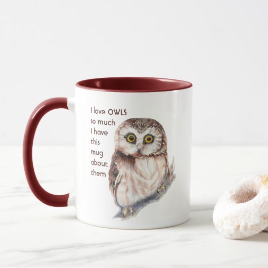 Liebe OWLS so viel, dass ich Spaß Quote Tasse (Mit Donut)