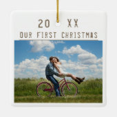 Liebe Paar 1. Weihnachts-Keepake 2 Fotos Keramikornament (Rückseite)