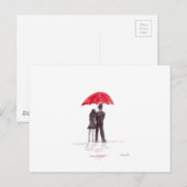 Liebe-Paar mit rotem Schirm. Postkarte (Vorne/Hinten)