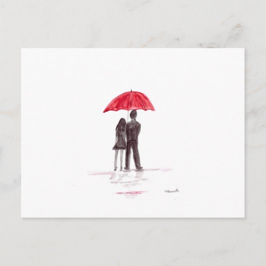 Liebe-Paar mit rotem Schirm. Postkarte (Vorderseite)