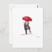Liebe-Paar mit rotem Schirm, romantischer Ehepaar  Postkarte (Vorne/Hinten)